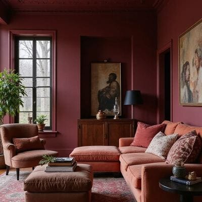 Dark moody red living room
